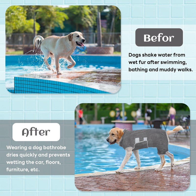 Hjumarayan Dog Bathrobe - Absorbent Bathrobe Dog Quick Drying Dog Bathrobe with Legs Adjustable Dog Bathrobe after a Bath, Swimming or Muddy Adventure, Gray S - BeesActive Australia