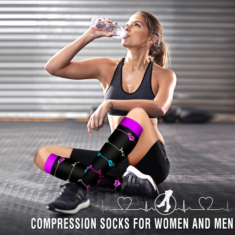 6 Pack Copper Compression Socks for Women and Men Circulation-Best Support for Medical,Running,Nursing,Athletic Large-X-Large C-white+blue