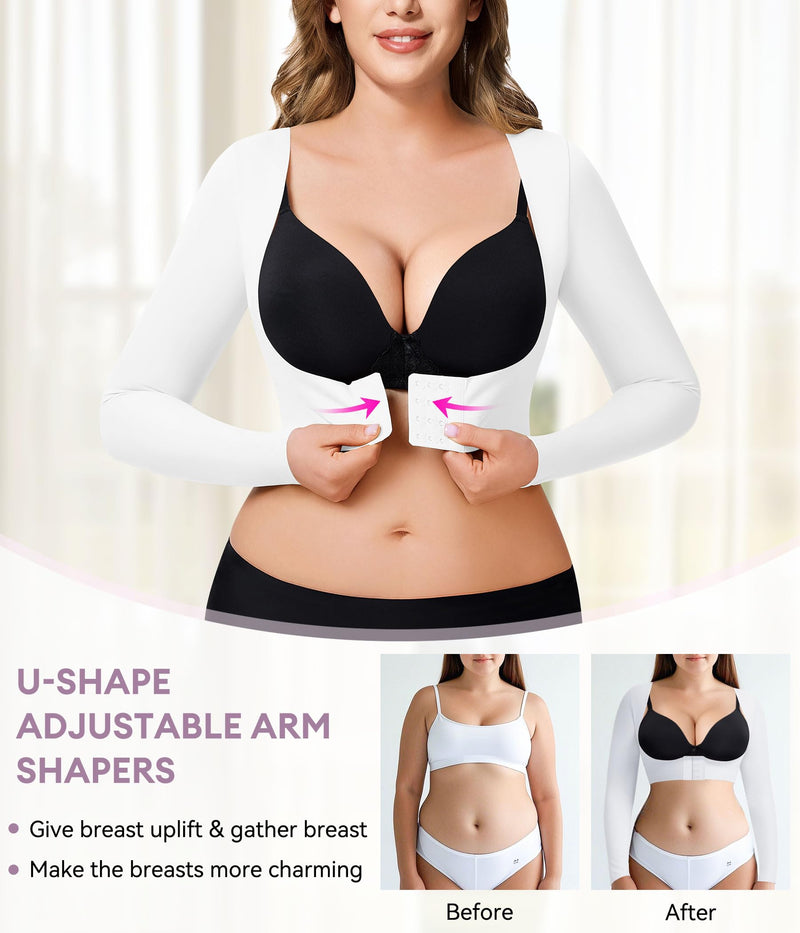 YERKOAD Arm Shapers for Women Flabby Arms Post Surgery Compression Sleeves Arm Faja Front Closure Shapewear Tops 3X-Large White