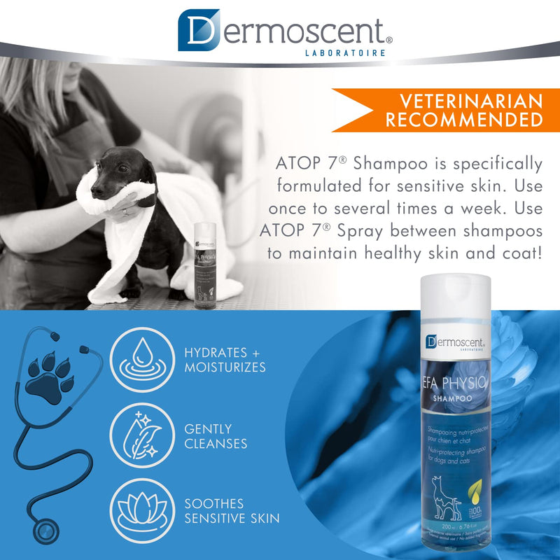 Dermoscent EFA Physio Shampoo for Dogs & Cats - Gentle Natural Ingredients for Frequent Bathing Allergies & Itchy Skin Relief - Soothes Dermatitis & Atopic Skin - 200 ml - PawsPlanet Australia