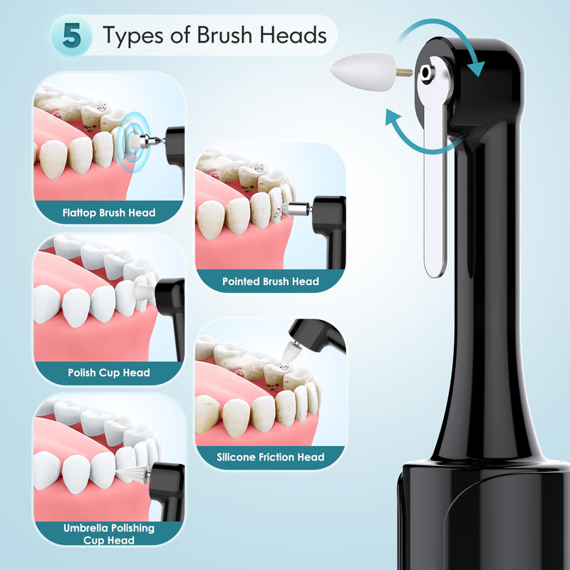 Tooth Polisher Rechargeable Teeth Polisher with 5 Brush Heads,4 Speed Modes