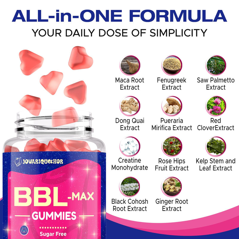 Jovariquethor Booty Gummies for Women - BBL Gummies with Multivitamins and Herbal Extracts - Peach Flavor - 120 Count 60 Count (Pack of 2)