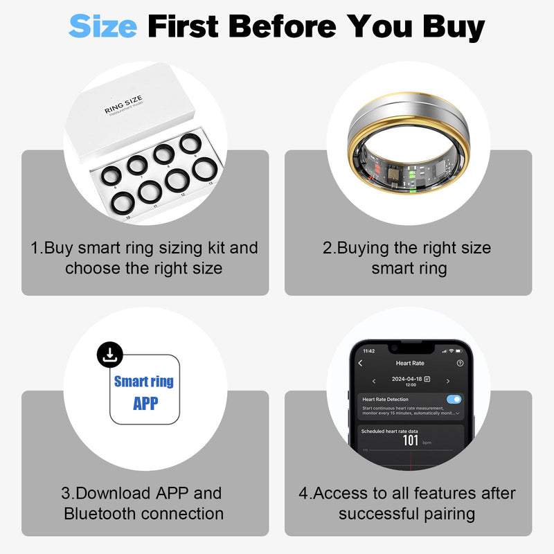 Smart Ring Health Tracker for Men/Women,Fitness Ring Sleep Tracker,Fast Charging for Long-Lasting Use,for Pedometer Exercise,Monitor Sleep, Heart Rate, Stress,Waterproof (Silver,8) 8 Silver - BeesActive Australia