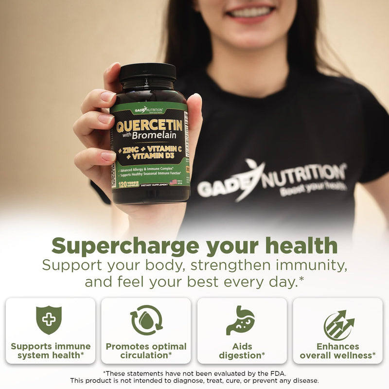 Gade Nutrition Quercetin with Bromelain Vitamin C and Zinc Vitamin D | Immune Support Supplement in Capsules | Non-GMO, Gluten-Free, Vegan | Made in USA | 6 Month Supply 120 Count (Pack of 3)