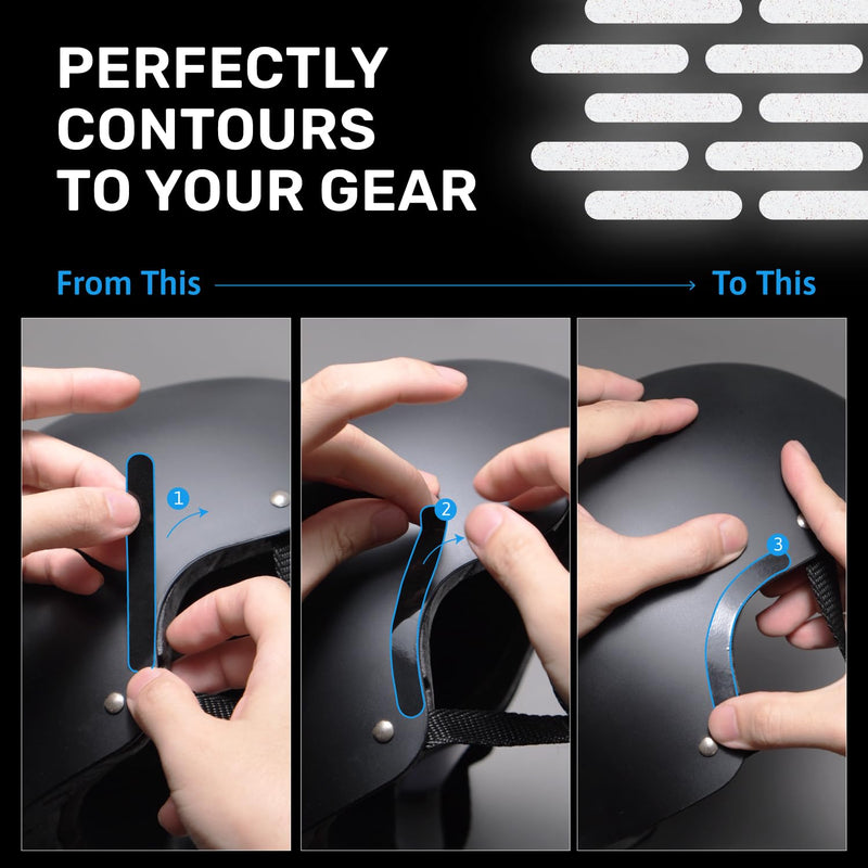 ELOS Reflective Gear 3M Black Stickers - Helmet Tape, Motorcycle Tape, Hi Viz Stickers for Helmets - Discreet Black Until Light Hits It (Combo Style) Combo Style 4.0