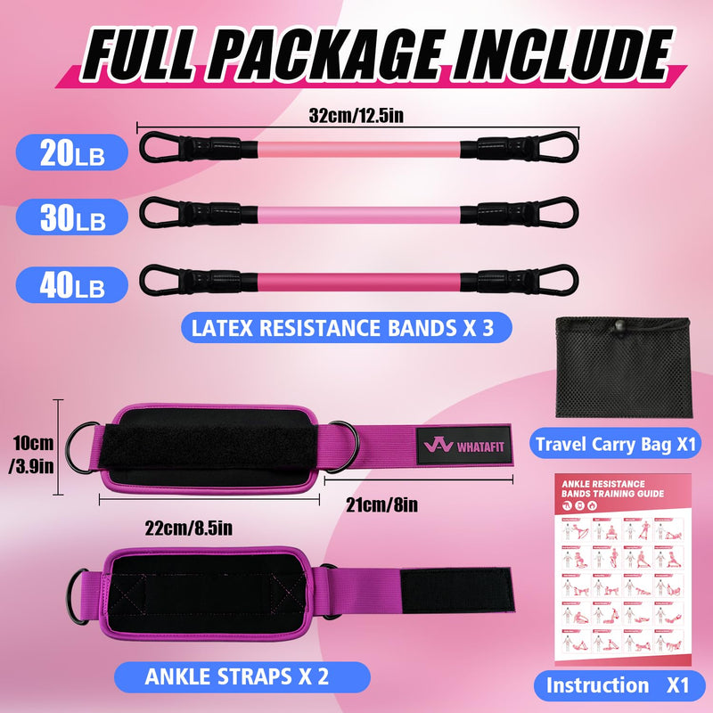 WHATAFIT Ankle Resistance Bands with Cuffs, Ankle Bands for Working Out, Ankle Resistance Band for Leg, Booty Workout Equipment for Kickbacks Hip Fitness Training, Exercise Bands for Butt Lift Women