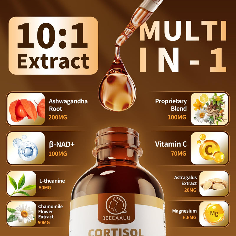 Cortisol Supplements for Women & Men, 21-in-1 Cortisol Manager Reducer | Liquid Drops with 200mg Ashwagandha, L-Theanine & Phosphatidylserine, Support Night, Focus & Energy, Pineapple, 60ml 2 Fl Oz (Pack of 1)