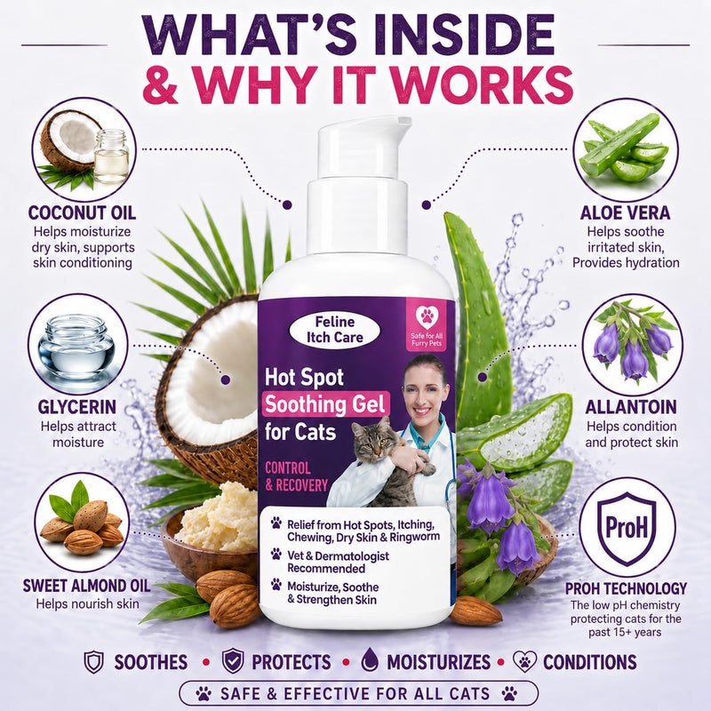 Feline Itch Care Hot Spot Soothing Gel for Cats | Helps Comfort Itchy Skin, Hot Spots & Dry Irritated Skin | with Coconut Oil & Aloe Vera | Gentle Skin & Coat Support | Made in USA (4 oz)