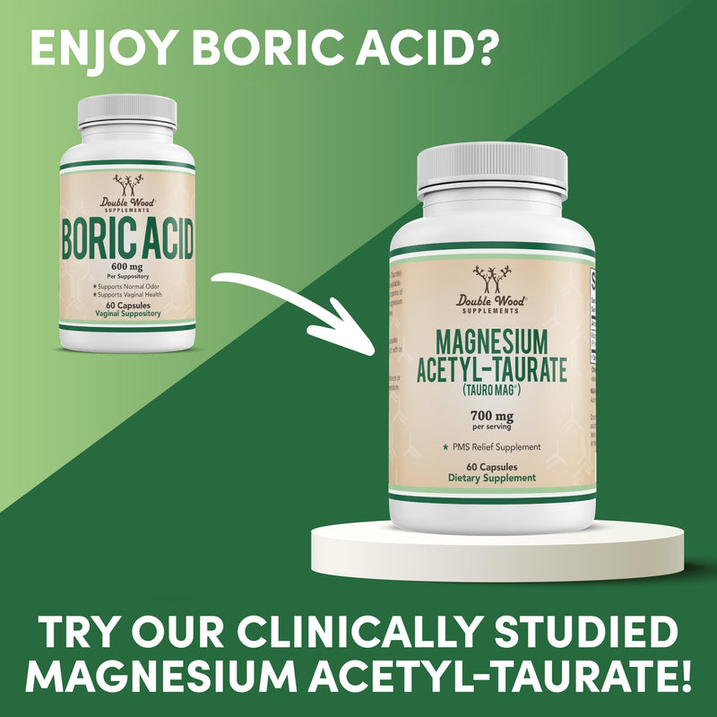 Boric Acid Suppositories (600mg Vaginal Suppository, 60 Count) Supports Vaginal pH Balance, Odor Control (USP Medical Grade Fine Powder, Easy Dissolve, Third Party Tested) by Double Wood - BeesActive Australia