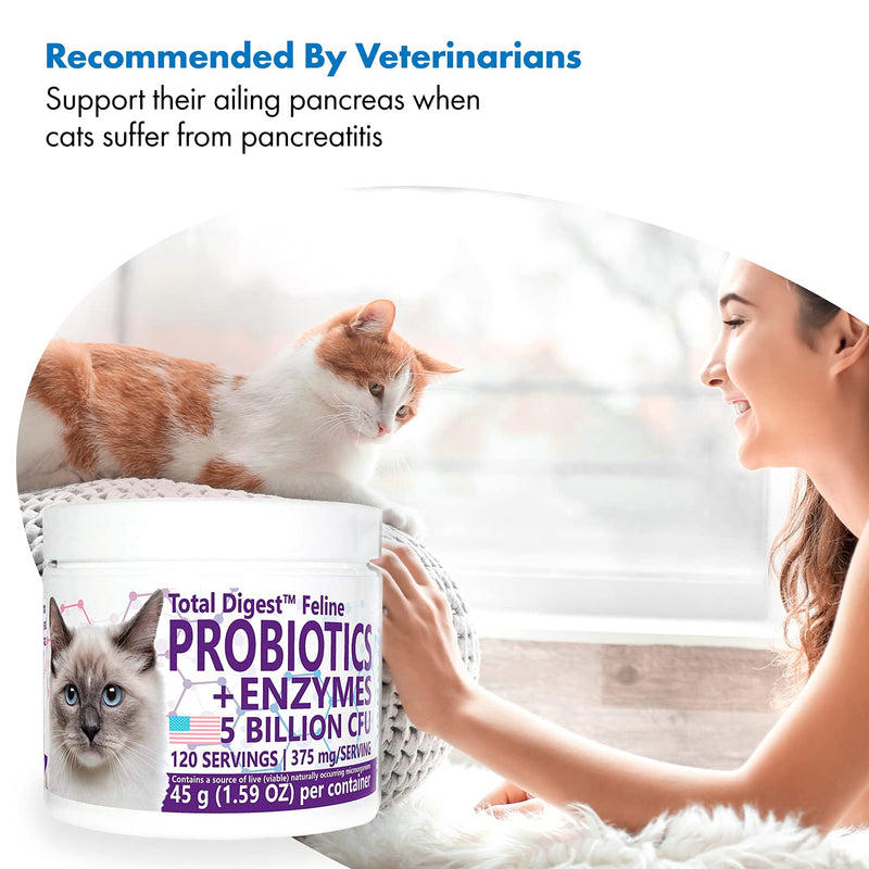 Total Digest™ Feline Probiotics and Enzymes, All-Natural Digestive System Dietary Supplement Formula for Cats (120 Servings) 120