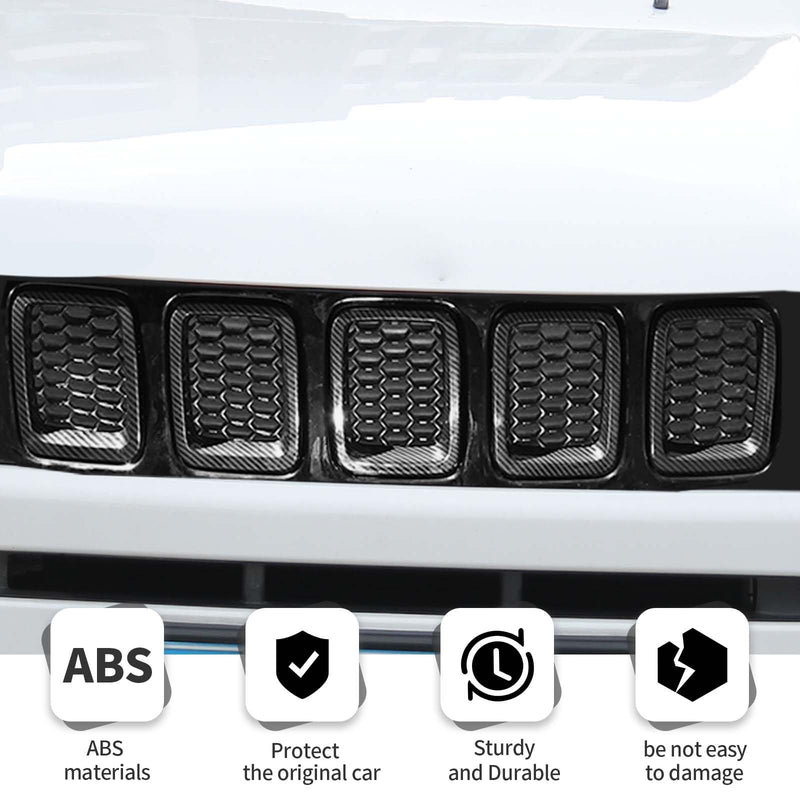 Jimen Compatible with Jeep Compass 2017-2020, 7PCS Front Grille Inserts Grill Cover Exterior Trim Accessories (Carbon Fiber) Carbon Fiber