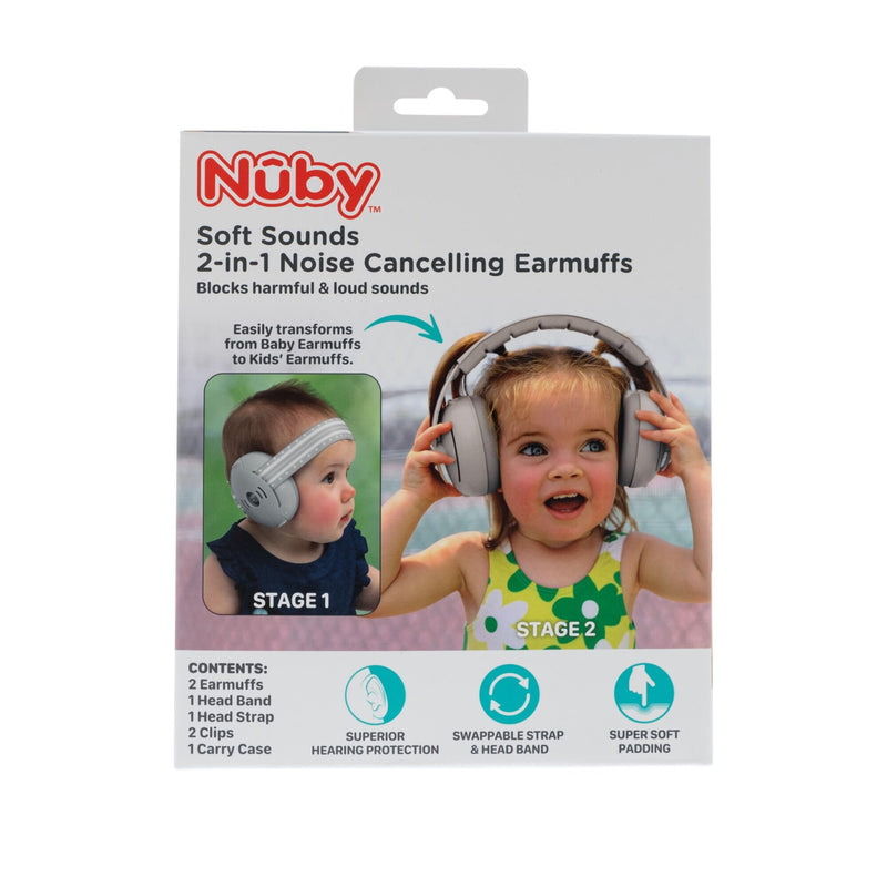 Nuby Soft Sounds 2-in-1 Noise-Canceling Baby Earmuffs with Travel Case - Adjustable Noise Protection for Infants and Toddlers - White