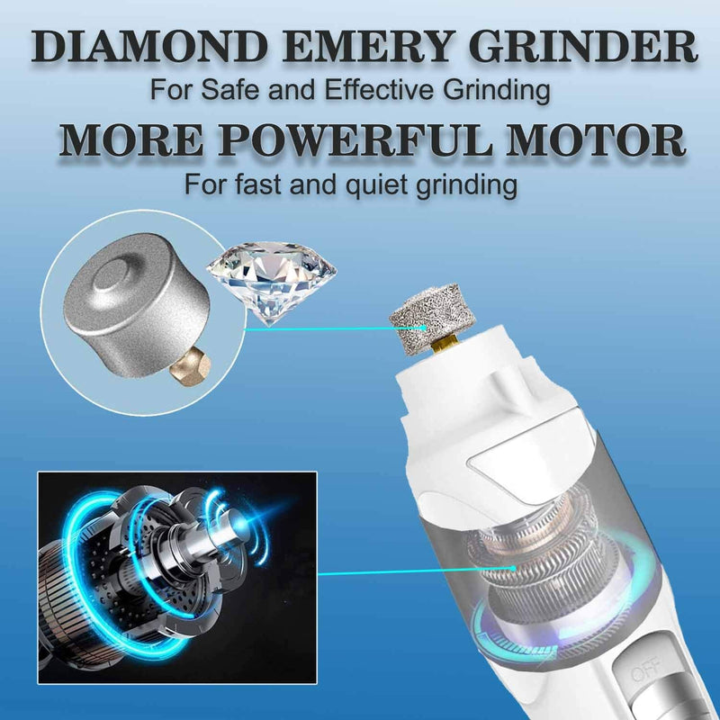 Pet Nail Grinder with LED Light & 2 Grinding Heads, 2-Speed Low Noise & More Powerful Dog Nail Grinder, Pet Nail Trimmer File, Painless Paw Claw Care, Quiet Toenail Grooming Tool for L/M/S Dogs/Cats White (with LED Light) - BeesActive Australia
