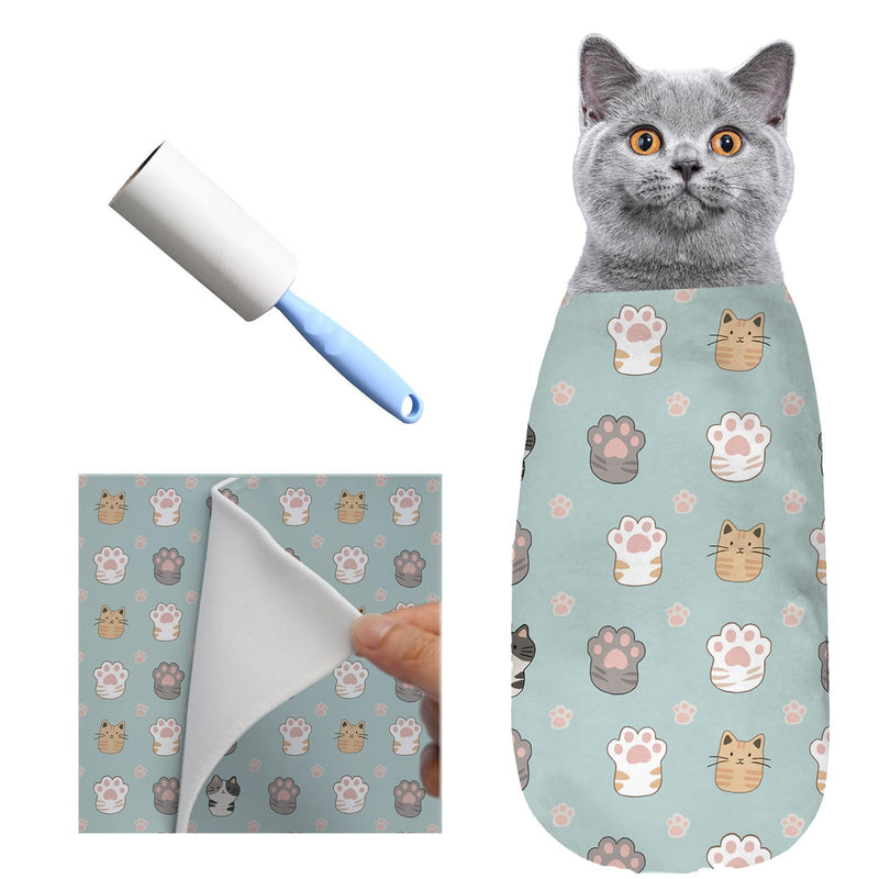 Puffluv Cat Wrap,Feline Nail Cutting Self-Adhesive Relief Blanket, Scratch&Escape-Proof,for Medication,Tooth Brushing,Claw Clipping,Ear Care with Lint Roller, 6-14 lbs - BeesActive Australia
