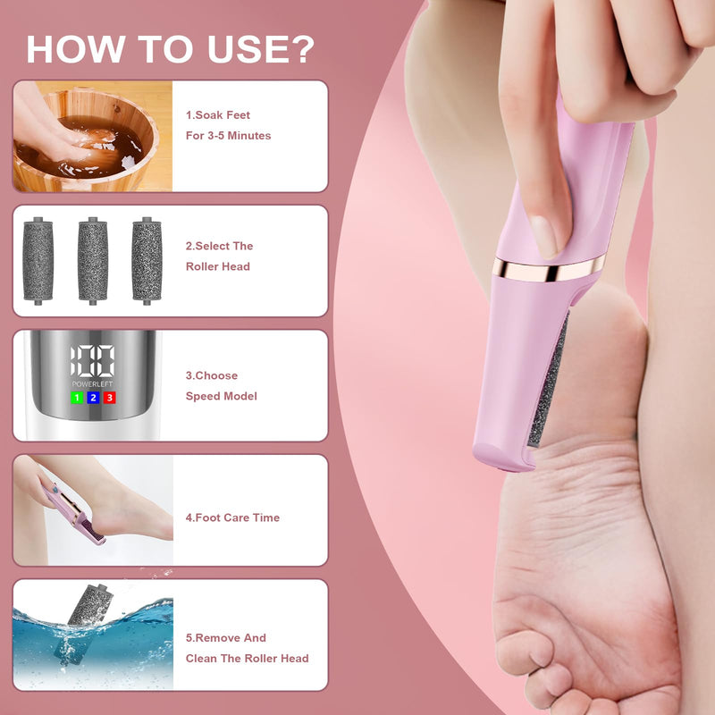 Callus Remover for Feet Rechargeable, Smooth Pedicure Wand Electric Foot File, Professional Pedicure Tools Kits Foot Scrubber for Smoother Feet Ideal Gift, Pedicure Kit Feet Care for Dead Dry Skin Pink - BeesActive Australia