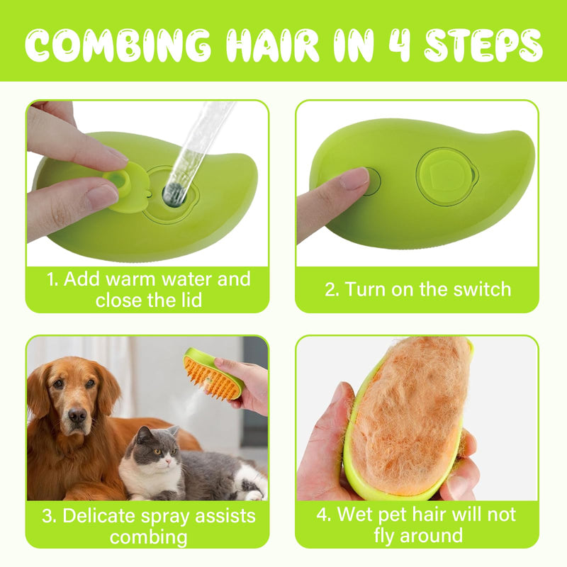Steamy Cat Brush, Cat Steam Brush for Hair Cleaner, 3-in-1 steam brush for cats, cat grooming brush, pet hair removal comb for cats and dogs, green - BeesActive Australia