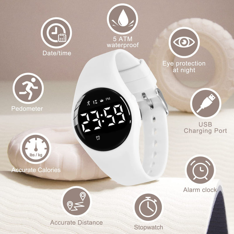 BEN NEVIS Kids Watch, Digital Watch for Boys Girls, Sport Watch with Fitness Tracker, Alarm Clock, Stopwatch, No App and Waterproof, Watch for Kids Ages 5-12 34-White-F