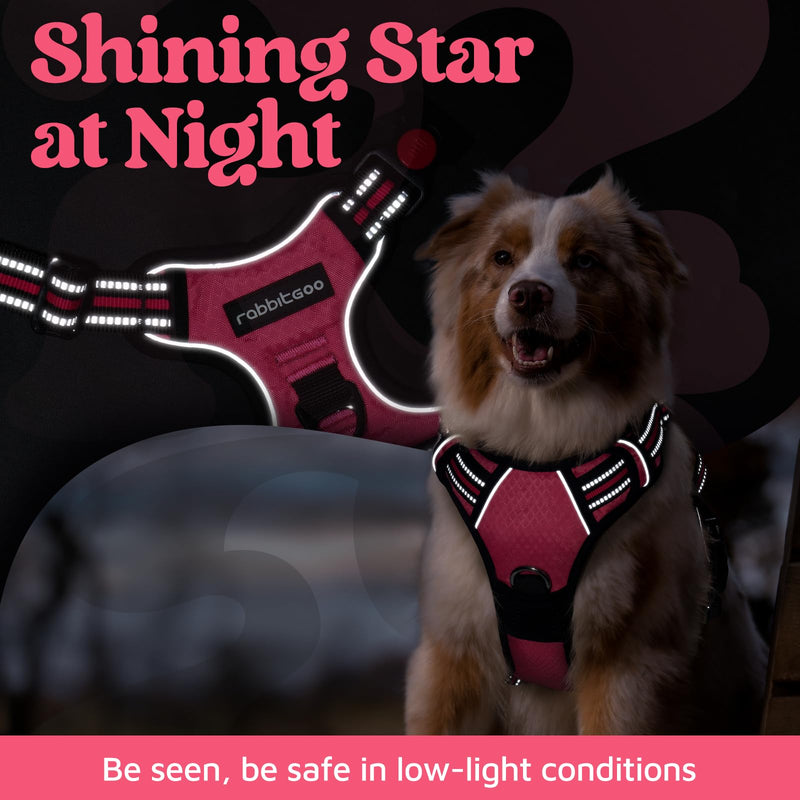 rabbitgoo Dog Harness Medium Sized, No Pull Dog Vest Harness with 3 Buckles, Adjustable Soft Padded Pet Harness with Easy Control Handle and Reflective Strips, Pink, M - BeesActive Australia