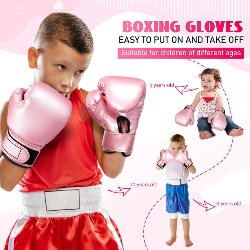 Veemoon Boxing Gloves for Kids 3-10 Years, Boys and Girls Boxing Training Gloves Children Kickboxing Practice Equipment - Sponge Endomor Phprotection - Sparring Kickboxing Thai Mitts MMA, Pink