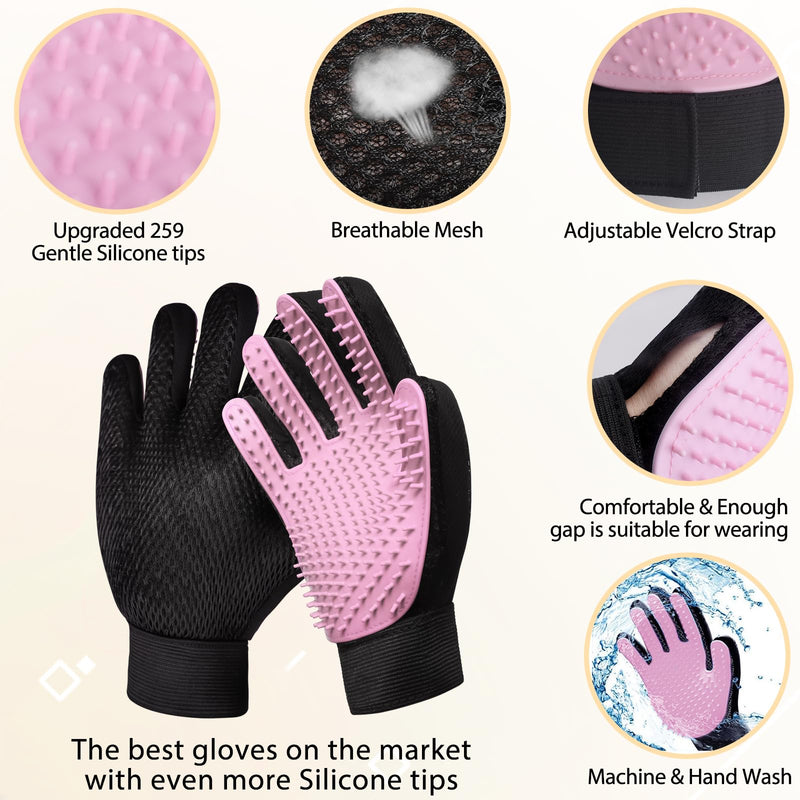 LIONROGE Cat Grooming Glove Brush,Self-Cleaning Slicker Pet Brush for Short and Long Haired Pets,Dog Bath Brush for Shedding and Grooming,Removes Loose Hair and Tangles,Promote Circulation Glove-Pink - BeesActive Australia