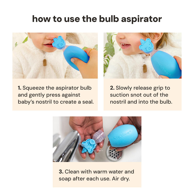 oogiebear BearPair FSA/HSA Eligible Silicone Bulb Baby Nasal Aspirator and Ear & Nose Syringe, Safely Sucks Snot and Removes Mucus, Cleanable and Reusable, Blue - BeesActive Australia