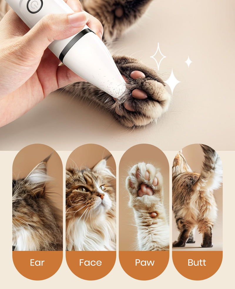 oneisall Quiet Clipper Cat Dog Set, 3 in 1 Dog Clipper Cat Razor Professional Hair Clipper for Paws, Butts, Knotted, Dingleberry (White) White - BeesActive Australia