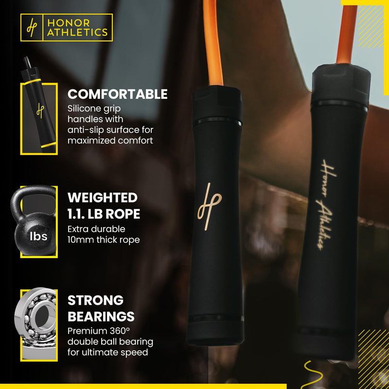 Honor Athletics - WEIGHTED 1.1lb HEAVY Jump Rope for High-Intensity and Strength Training - Adjustable 10ft PVC Rope with Ergonomic Grip, Ideal for Boxing, CrossFit, Muay Thai, MMA, and Fitness Black