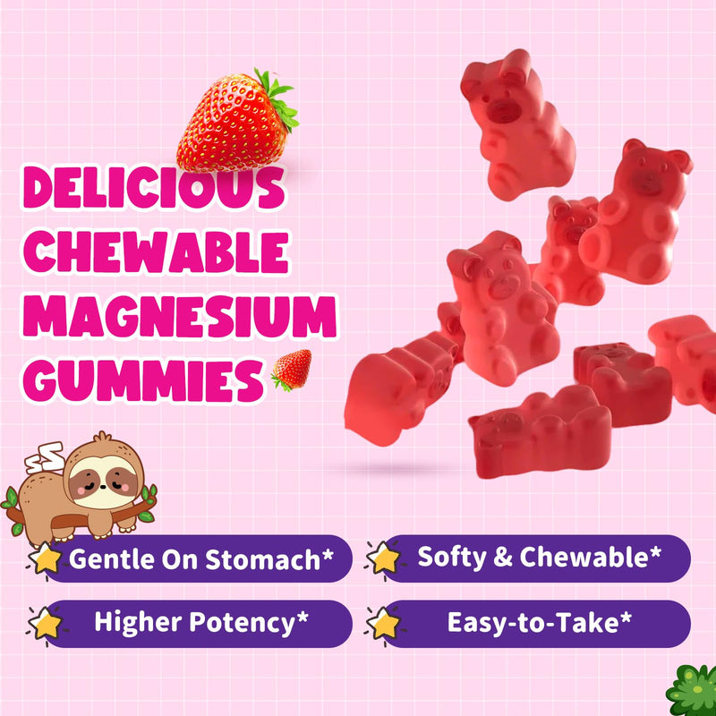 Magnesium Gummies for Kids - Magnesium Glycinate Gummies with Vitamin D3, B6, Potassium & Ashwagandha, Magnesium for Kids & Adults Relaxation, Sleep, Brain & Bone Health - Strawberry 60ct (2 Pack) 60 Count (Pack of 2)