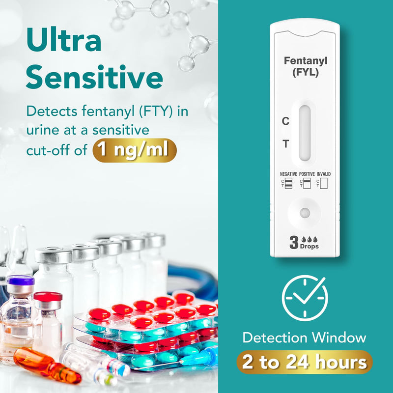 Easy@Home Fentanyl Urine Test: 5 Pack Drug Testing Kits with Ultra-Sensitive 1 ng/mL Cutoff, Opiate Drugs Screening Rapid Tests, Built-in Strip Cassette Including Urine Collection Dropper, #ECFY-114