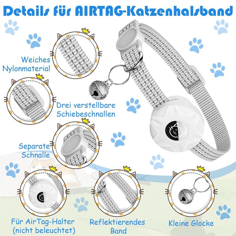 Cat Collar for AirTag Built-in Reflective Kitten Collar, Puppy Cat Collar with Bell Lightweight Tracker Cat Collars for Girls Boys Cats, White - BeesActive Australia