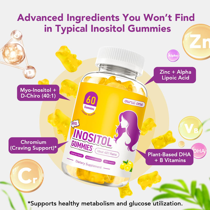 Myo & D-Chiro Inositol Gummies for Women – 40:1 Ratio Hormone Balance & Fertility Support with ALA, Vitamin D3, B12 & Chromium – Lemon Flavor Inositol Supplement for Women – 60 Gummies 1 Pack 60 Count (Pack of 1) - BeesActive Australia