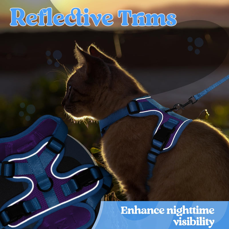 rabbitgoo Cat Harness and Leash Set, Escape Proof Soft Adjustable Vest Harnesses for Outdoor Walking, Easy Control Breathable Kitten Jacket with Reflective Strips, Purple & Blue, S Small - BeesActive Australia