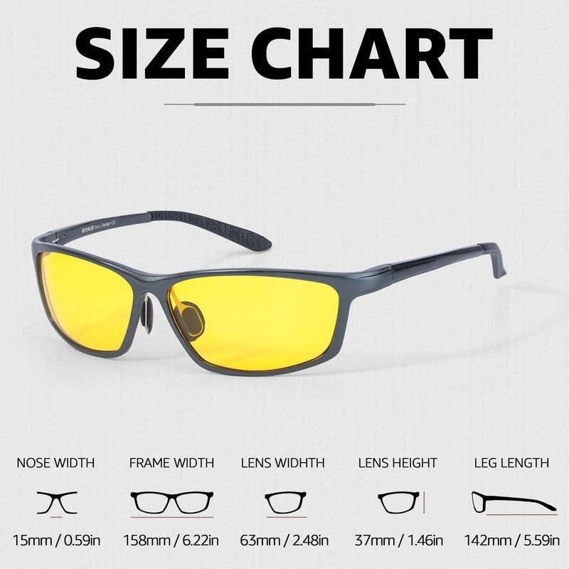 Myiaur Night Vision Glasses for Driving - Al-Mg Frame Night Driving Glasses for Men, Polarized Yellow Lenses, Anti Glare Gun/Night Vision Glasses - BeesActive Australia