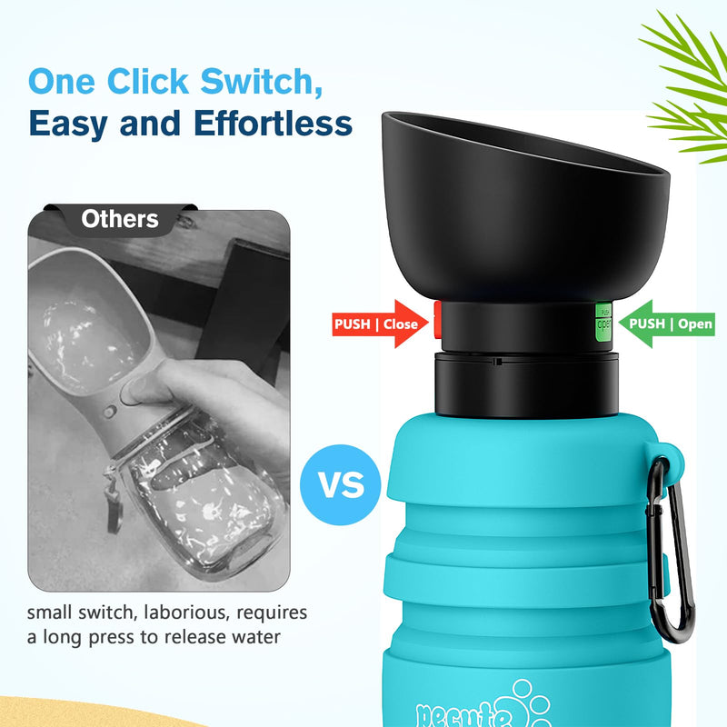 Pecute Dog Water Bottle Portable, 29oz Dog Foldable Water Bottle with Folding Bowl, Carabiner Clip, 5 Levels Capacity, 100% Food Grade Silicone, Dog Water Bottle for Outdoor Walking, Hiking, Travel Light Blue - BeesActive Australia