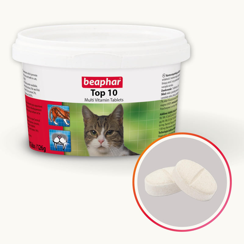 Beaphar - Top 10 Multi-Vitamin Tablets for Cats - Daily Essential Supplement – With Vitamins A, B, D, E and Minerals, Supports a Healthy Immune System, Skin & Coat, Strong Bones & Teeth – 180 Tablets