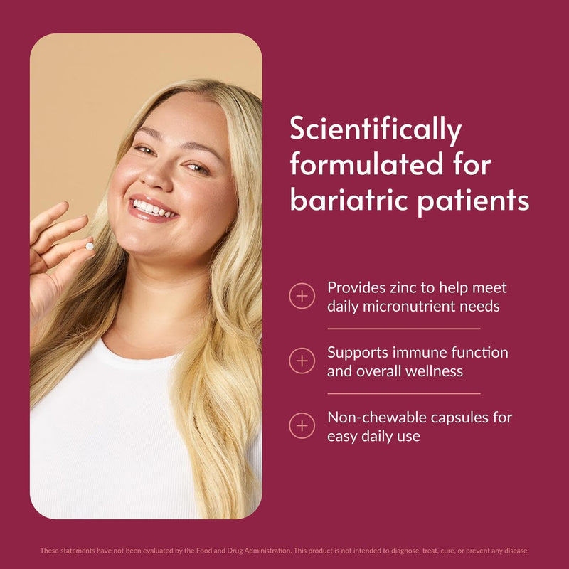 Bariatric Advantage Non Chewable Zinc Chelate, 180 Count | Highly Absorbable Zinc Chelate, 20 mg Zinc as Arginine and Glycine, Tablets for Bariatric Surgery Patients