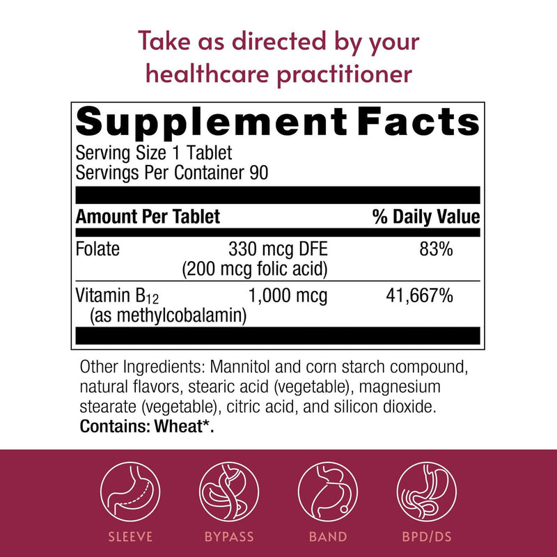 Bariatric Advantage B-12 Speedy Melts, Vitamin B12 1000 mcg Supplement, Fast Melting with 200 mcg of Folic Acid for Nutritional Support - Black Cherry, 90 Count 90 Count (Pack of 1)