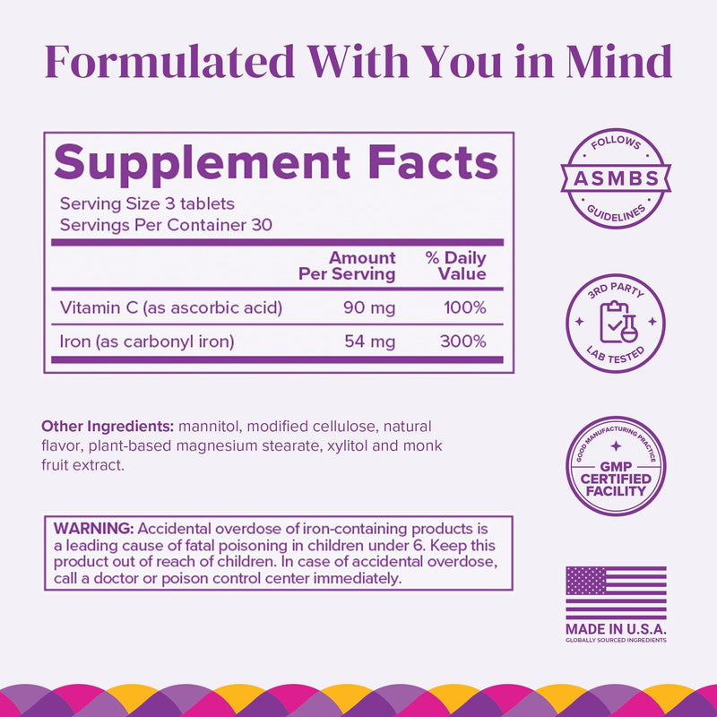 Barimelts Iron with Vitamin C, 180 Fast-Dissolving Tablets (2-Month Supply), Sugar-Free Bariatric Iron Supplement for Women, Natural Orange Flavor 90 Count (Pack of 2)