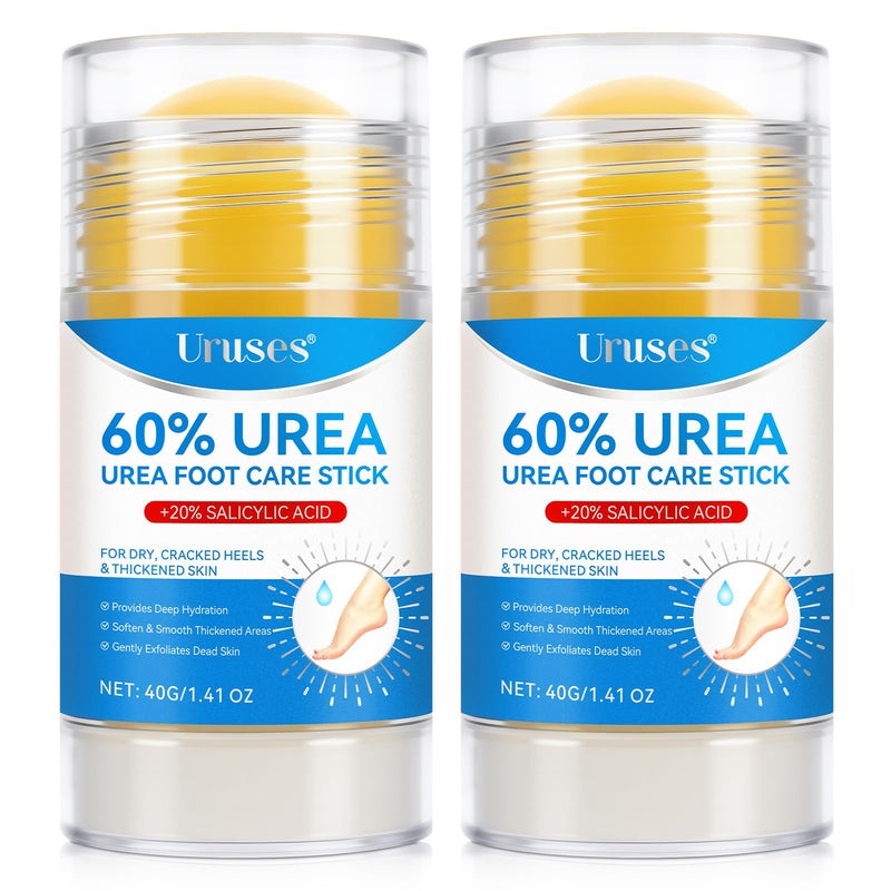 Uruses 2Pack Urea Cream 60% plus Salicylic Acid 2% Urea Foot Care Stick,Foot Cream for Foot Callus Remover, Feet Moisturizer Stick for Dry Cracked Heels, Hands, Knees,Hydrating Heel Balm, Easy To Use 1.41 Fl Oz (Pack of 2)