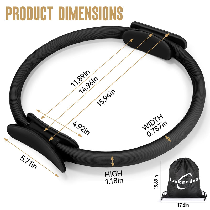 Pilates Ring Fitness Circle 14" Yoga Rings Magic Circle with Dual Padded Handles for Toning Arms, Thighs/Legs & Core，Home Exercise Equipment ﻿ Black