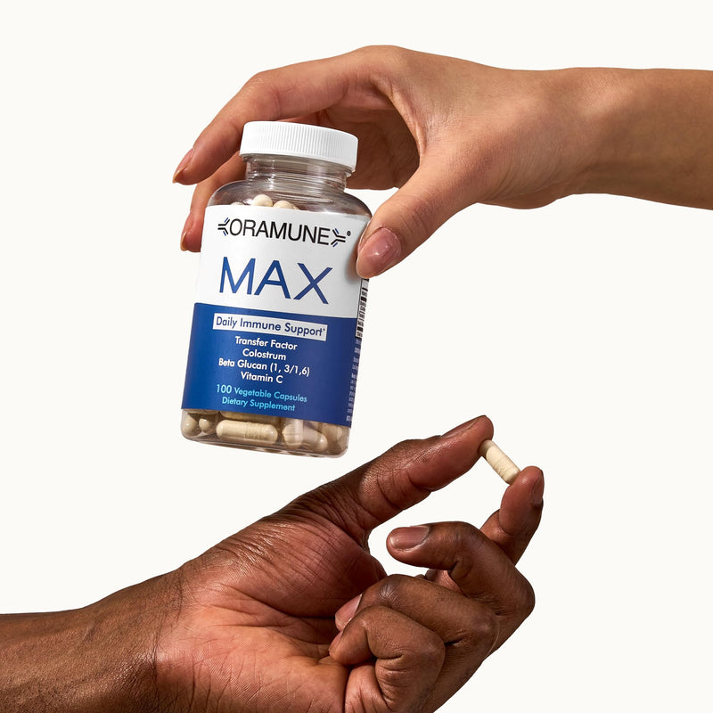 Max Support Supplement with Transfer Factor, Pure Bovine Colostrum, Beta-1, 3/1, 6-D Glucan & Vitamin C for Daily Immune System Function, Enhances Overall Health & Wellness - 100 Capsules Oramune Max