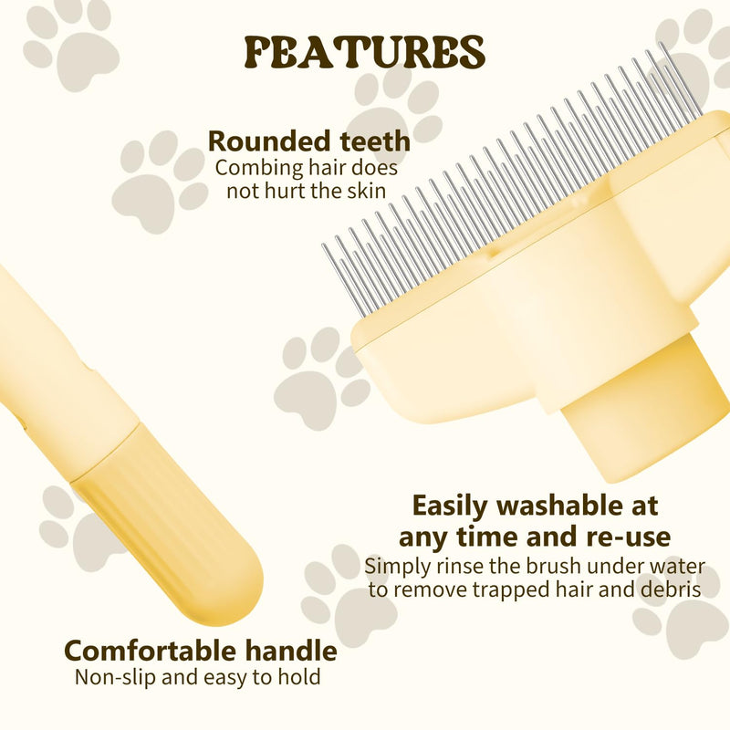 Pet Hair Removal Comb Flea Comb, New Cat Brush with Release Button, Pet Grooming Brush for Short&Long Hair(Yellow+Green） - BeesActive Australia