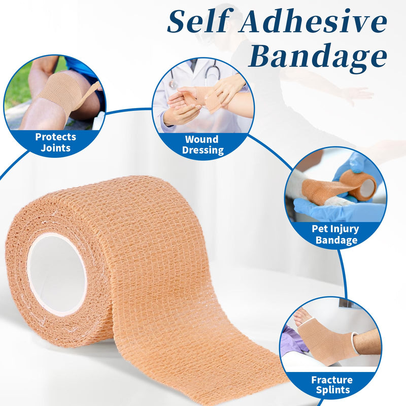 Frontline 24 Pack Self Adhesive Bandage Wrap 2" x 5 Yards Athletic Tape Vet Wrap Tattoo Supplies Wrap Medical Supplies Elastic Cohesive Bandage Wrist Ankle Sports Tape (Beige) Beige - BeesActive Australia