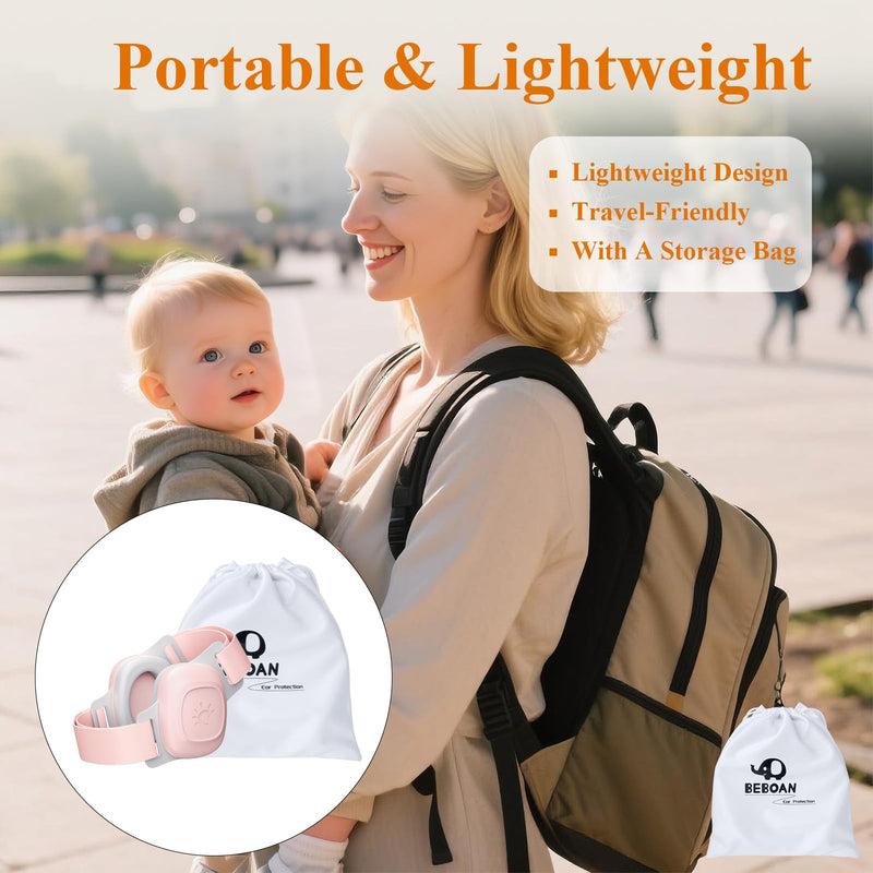 BEBOAN Baby Ear Muffs Noice Protection, CE & ANSI Certified 25 dB Baby Noice Cancelling Headphones for Infants Toddlers 0‚Äì48 Months, Portable Airplane Travel Essential for Hearing Protection, Pink - BeesActive Australia