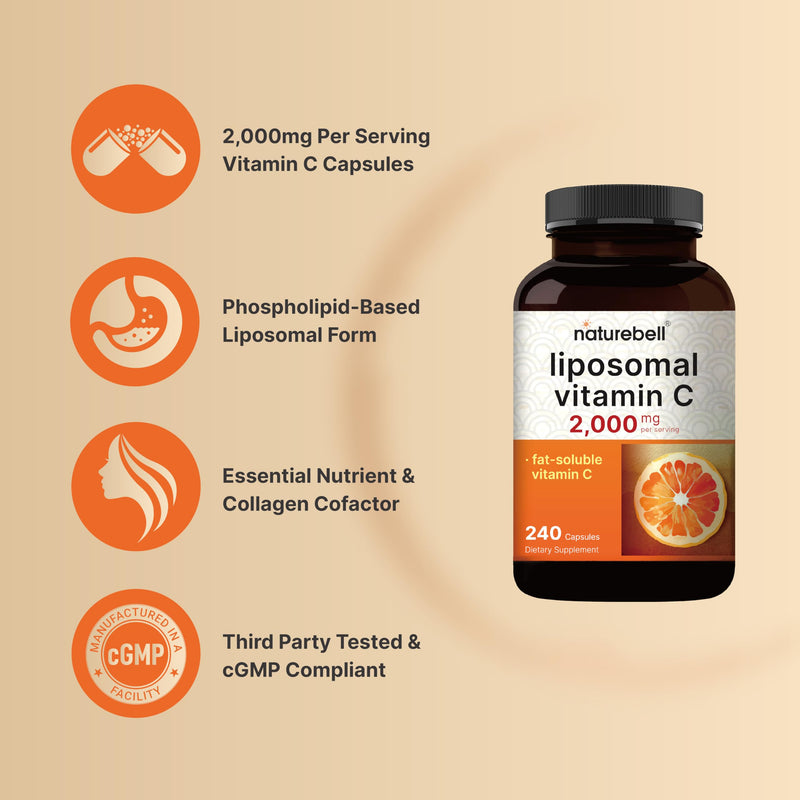 NatureBell Liposomal Vitamin C 2,000mg Per Serving, 240 Capsules | Fat-Soluble Vitamin C – Daily Vitamin Supplement for Men & Women – Non-GMO, Gluten Free 240 Count (Pack of 1)