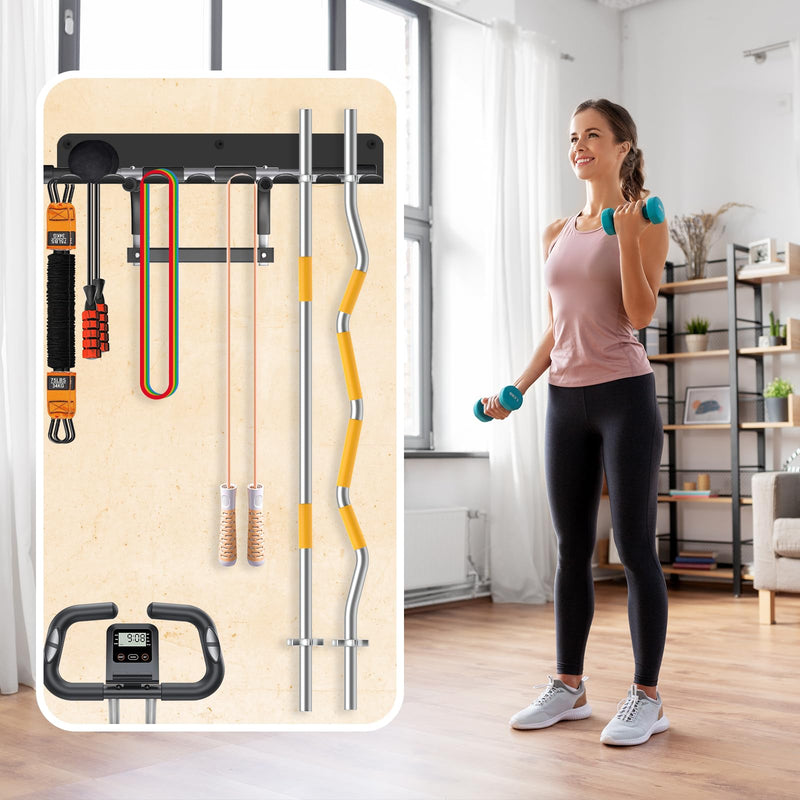 FizLig Gym Equipment Storage Rack - Multi-Purpose Home Gym Organization Storage Wall Mount for Resistance Bands, Jump Ropes, Lifting Belt, Chains, Barbells (16" / 8 Prongs) - BeesActive Australia