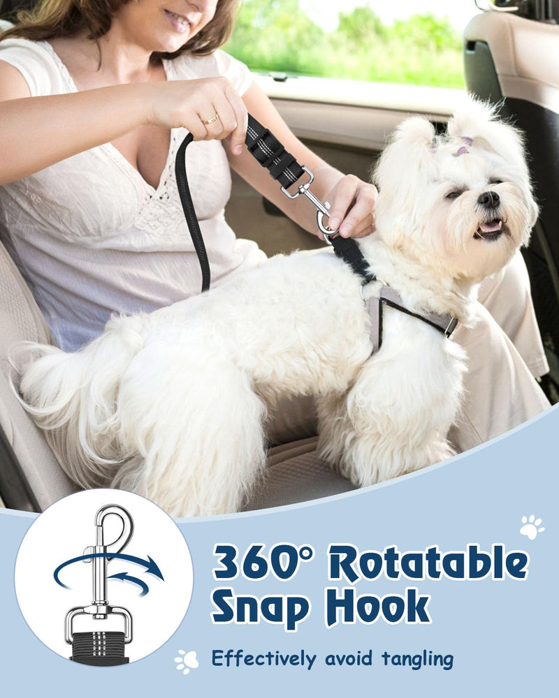 Vastar 2 Pack Dog Seat Belt for Car, 3-in-1 Dog Car Seatbelt, Adjustable Pet Seat Belt, Safety Headrest Restraint Dog Car Belt with Reflective Elastic Bungee, Poop Bag Holder Black+Black - BeesActive Australia