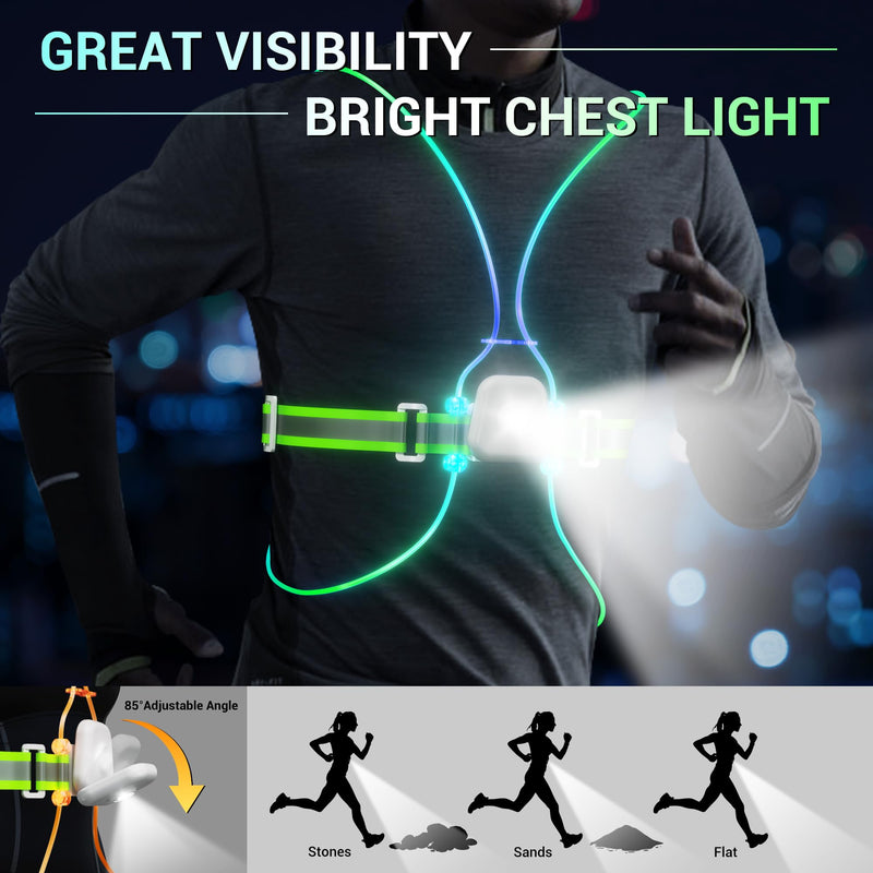 Running Vest for Women, Reflective Running Lights Vest for Night Runners, Running Light Gear Safety Reflective Vest for Men Medium-Large