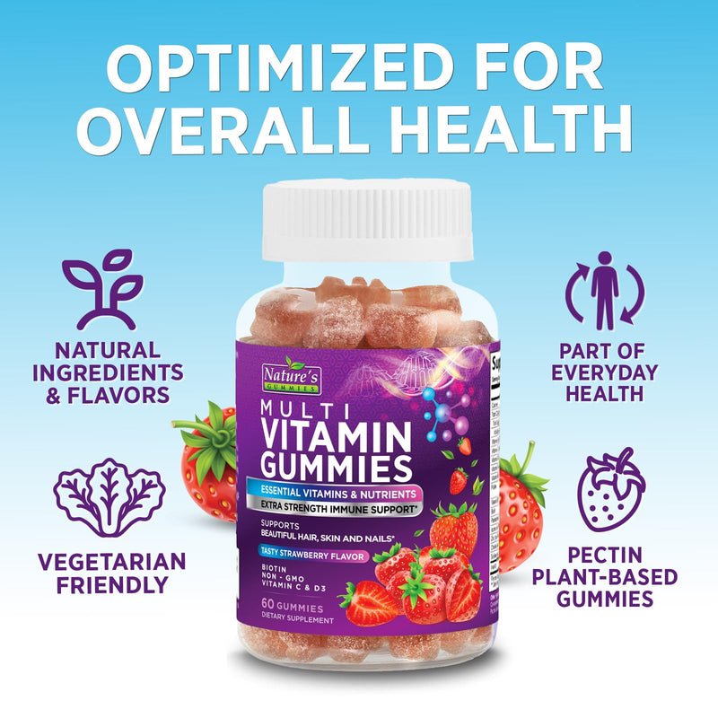 Multivitamin Gummies for Adults - Complete Multivitamin Gummy for Women & Men - Essential Vitamins & Minerals with Vitamins A, C, D, E, & High Potency B12 - Vegetarian Gummy Multivitamins - 60 Gummies