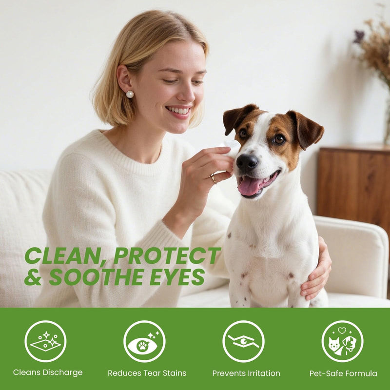 Dog Eye Wipes, Tear Stain Remover for Dogs & Cats - 100ct Hypoallergenic Pet Eye Cleaning Pads for Crust, Gunk & Discharge - Gentle Puppy Grooming Wipes for Sensitive Eyes, Wrinkles & Folds Unscented 100 pcs